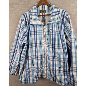 Ralph Lauren Active Jacket Womens 2X Blue Plaid Full Zip Lightweight Preppy Y2K